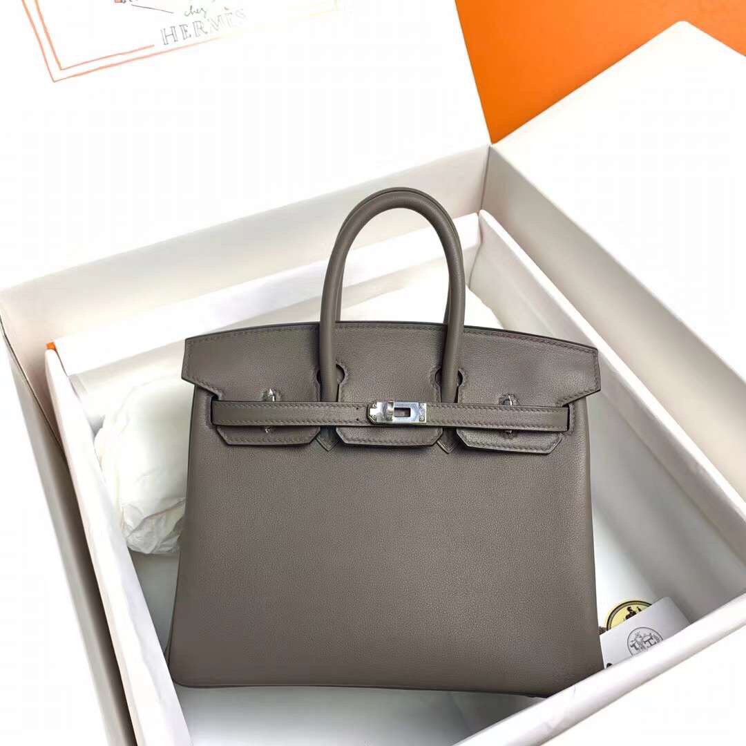 Hermes Birkin 25CM Swift Leather Handbag Dark Grey